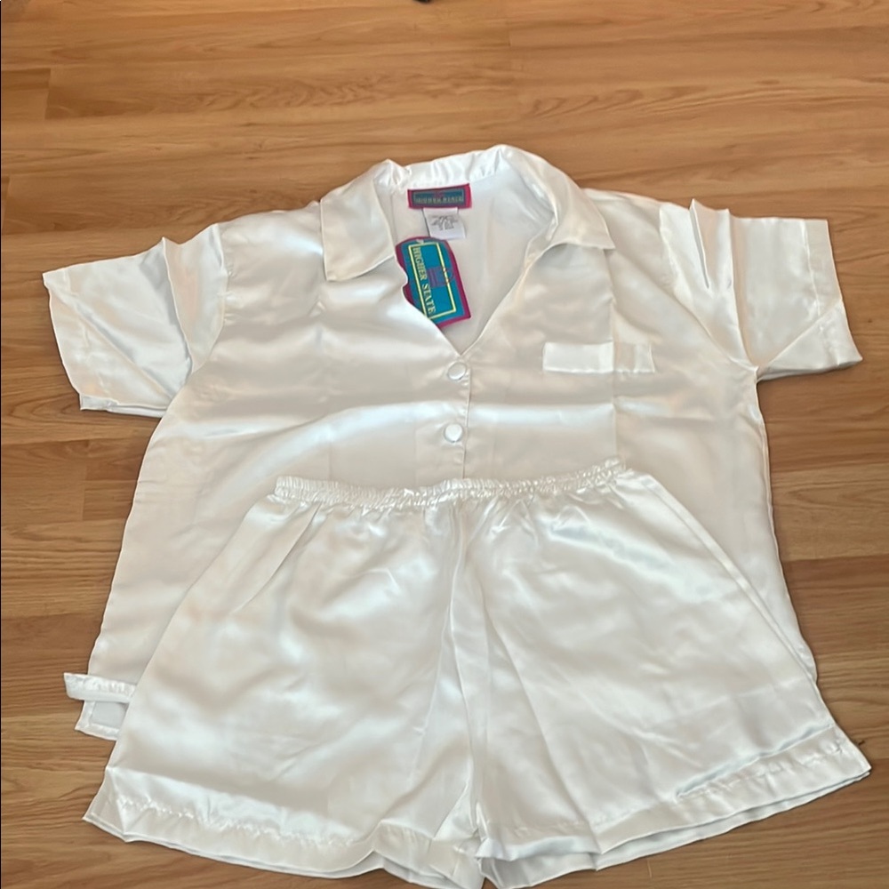 Elegant White Satin Pajama Set, Size M
